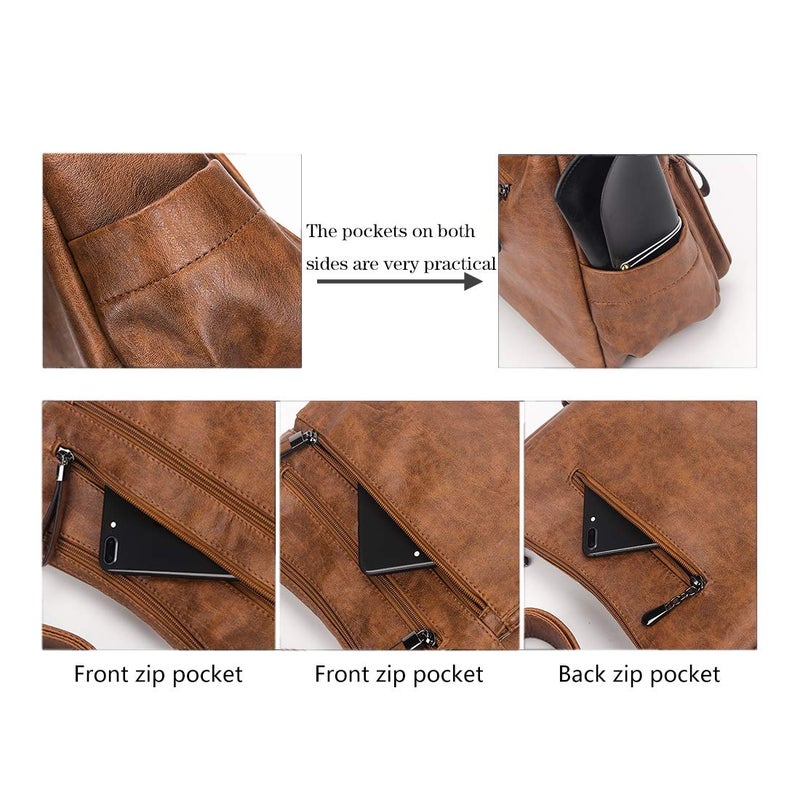 Artwell Fashion Crossbody Bag For Women Shoulder Bag Soft PU Leather Handbags Purses Multi Pocket Hobo Tote Bag (Brown) - Image 4